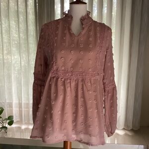 Amuse Society blouse, loose fit, tassel tie,V neck,crochet inserts, 3/4sleeve, M